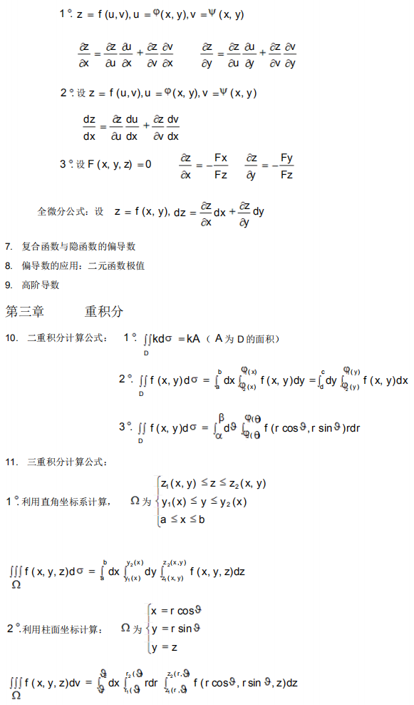 自考00023高等數(shù)學(xué)(工本)公式大全