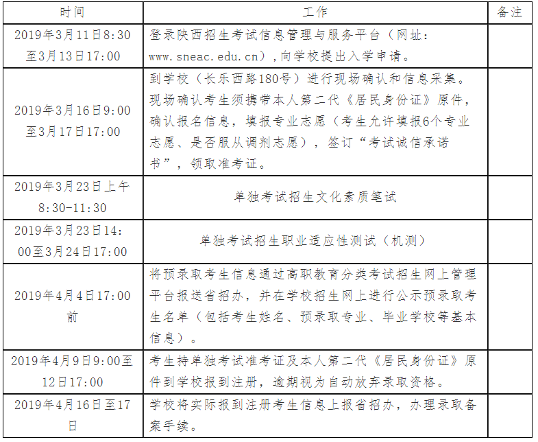 2019年西安电力高等专科学校示范高职院校单独考试招生时间表.png