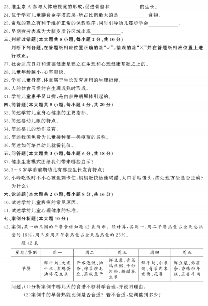 2015年4月自考00385學(xué)前衛(wèi)生學(xué)真題