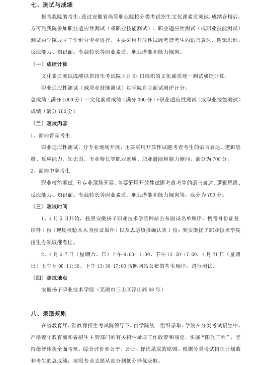 安徽揚子職業(yè)技術學院2019分類考試招生章程.png