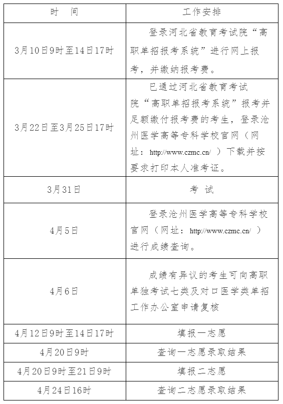 石家庄医学高等专科学校2018年单招工作时间安排表.png