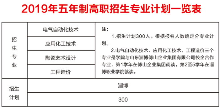 淄博职业学院2019年五年制高职招生专业、计划一览表.png