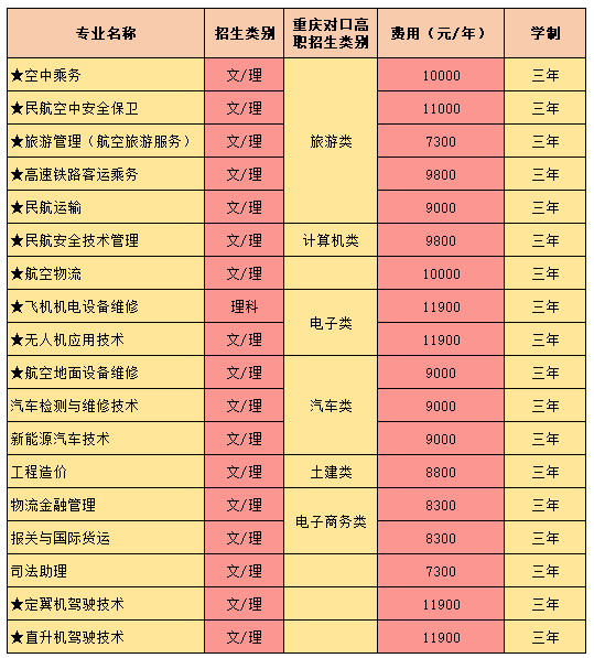 重庆海联职业技术学院2019分类考试招生专业一览表.png