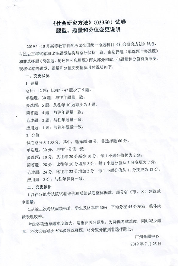 湖北省自考課程試卷題型結(jié)構(gòu)調(diào)整通知