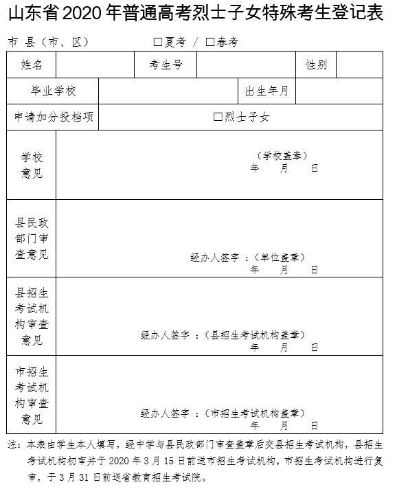 山東省2020年普通高考烈士子女特殊考生登記表.png