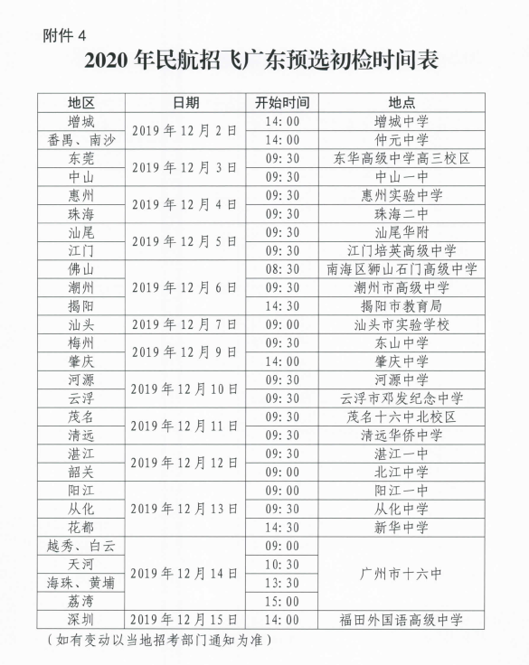 北京理工大学珠海学院2020年度广东省招飞初检、面试时间表.png