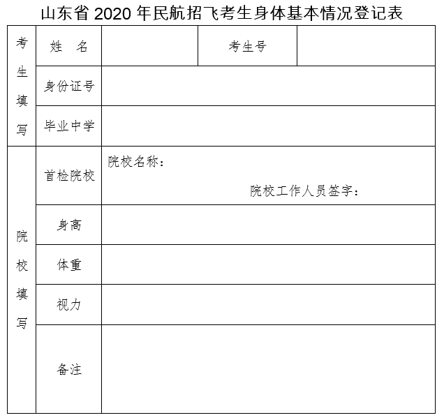 山东省2020年民航招飞考生身体基本情况登记表.png