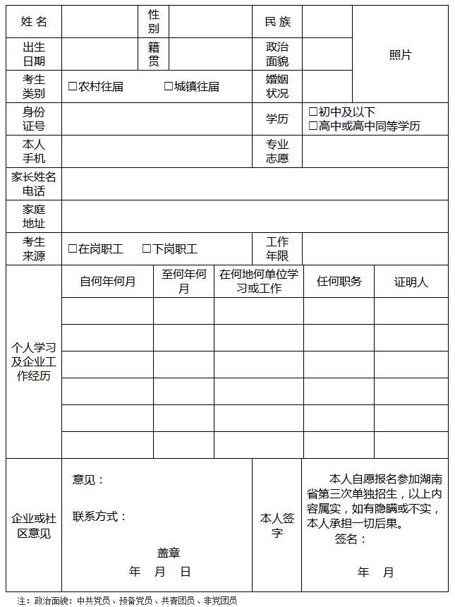 長沙航空職業(yè)技術(shù)學(xué)院2019年第三次單獨(dú)招生報(bào)名登記表.png