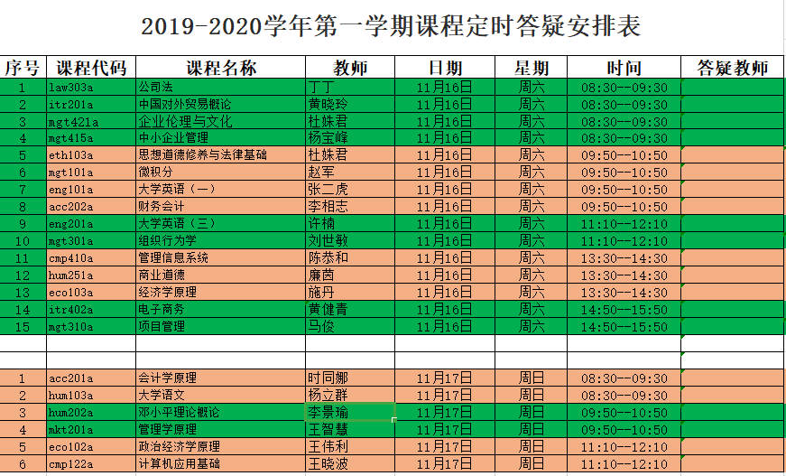 对外经济贸易大学网络教育课程定时答疑时间