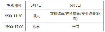 湖南省2019年普通高考和職高對口考試時間安排.png