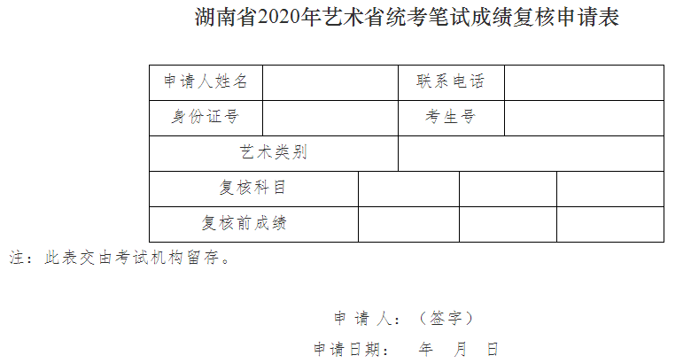 湖南省2020年艺术省统考笔试成绩复核申请表.png