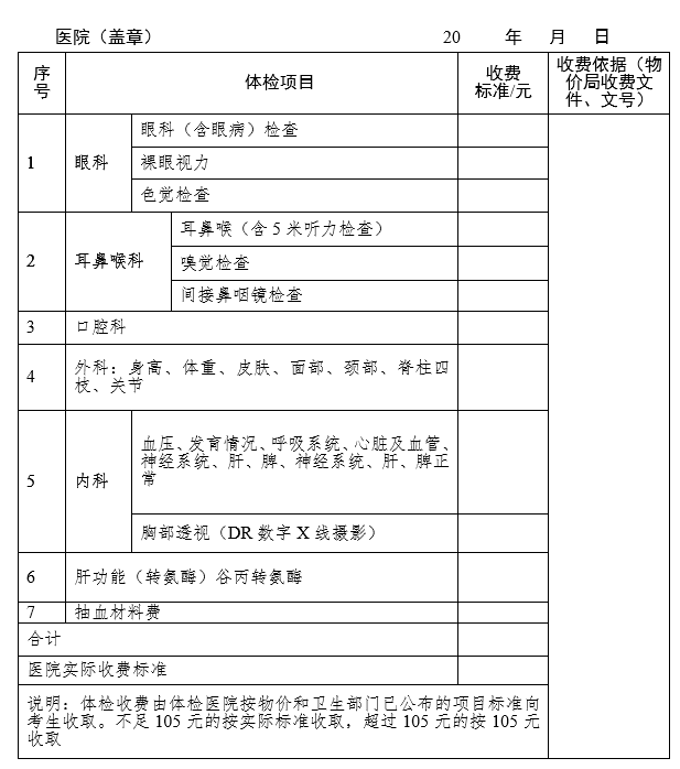 广州市普通高考体检医院收费(标准)项目表.png