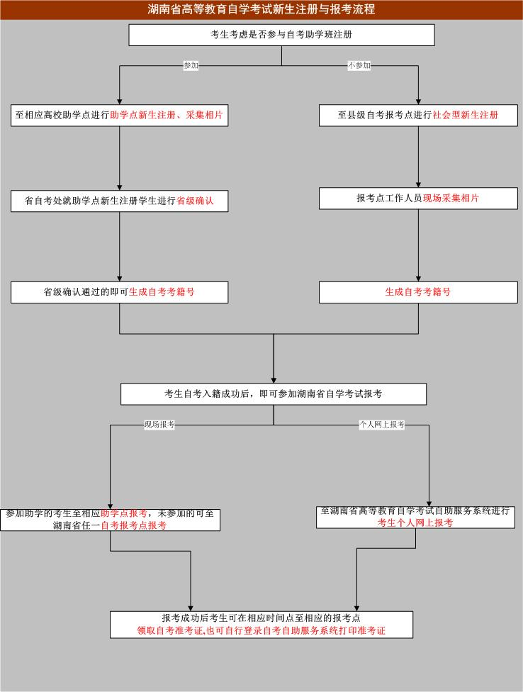  湖南省自學(xué)考試新生注冊報考流程圖