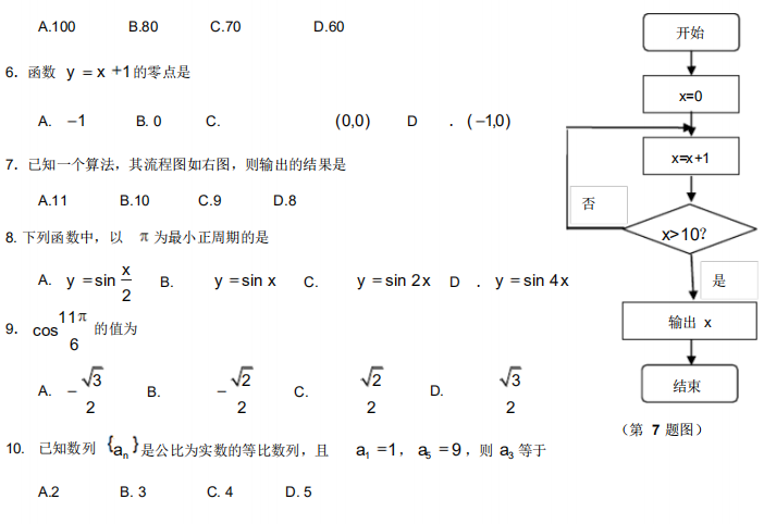 2020春季高考高职单招数学模拟试题