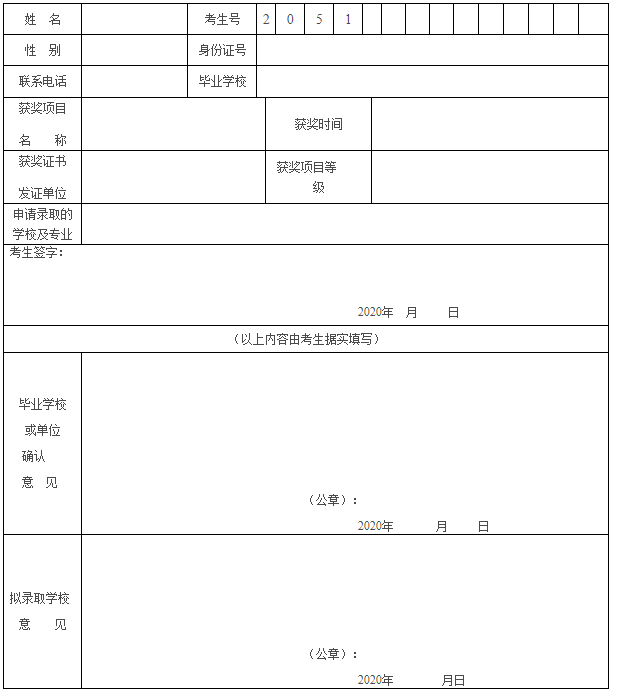 四川省2020年單招生免試錄取考生申請表.png