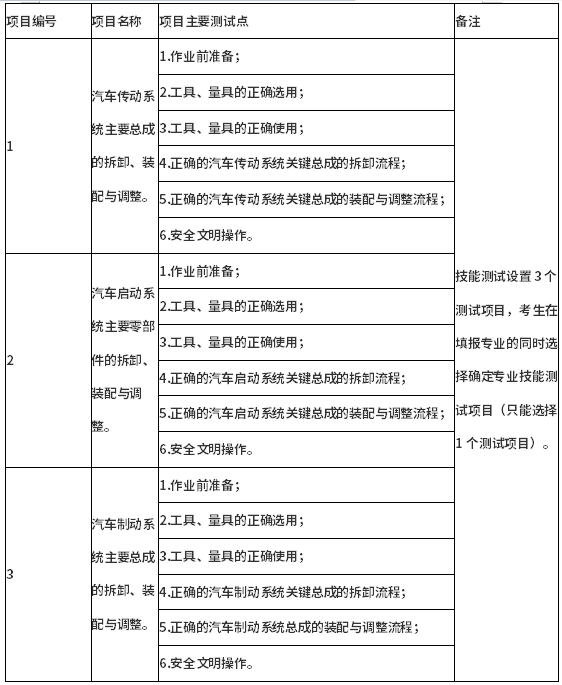 测试项目及主要测试点