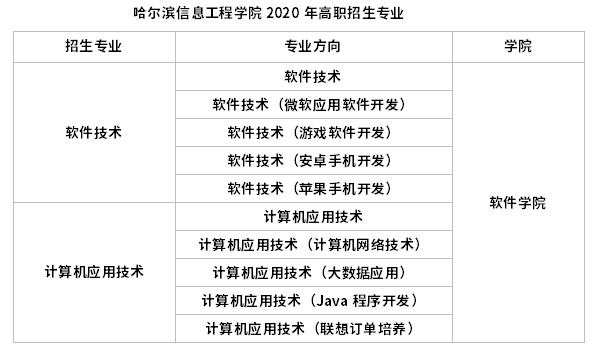 哈尔滨信息工程学院2020高职单招招生专业