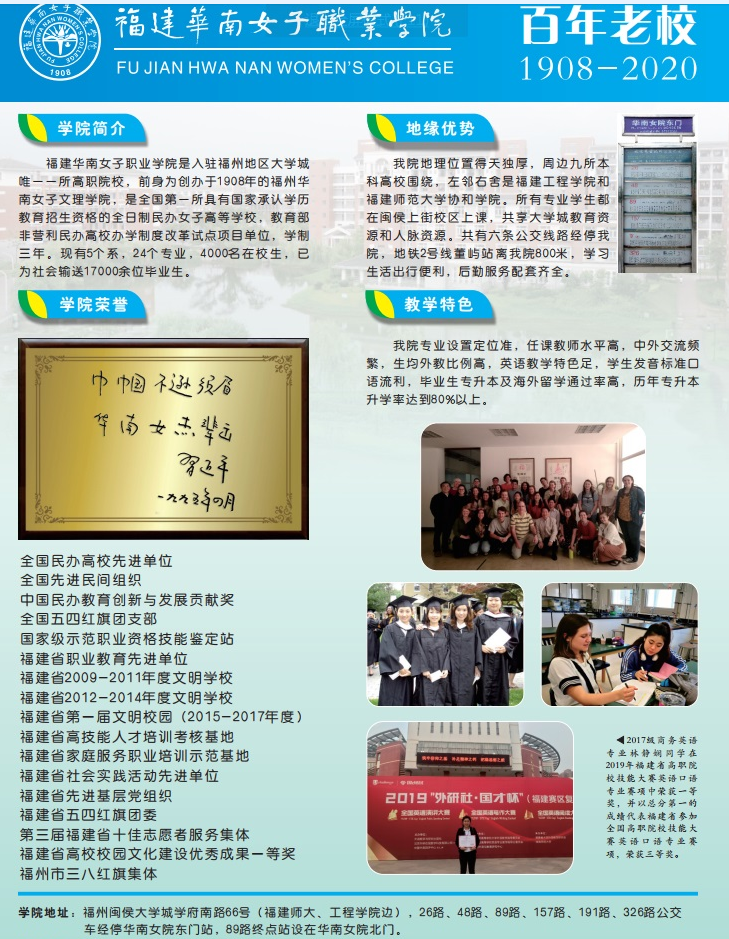 2020年福建华南女子职业学院单招专业介绍