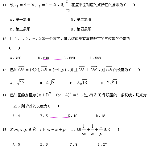 2019成人高考高起点《数学》模拟试题及答案一.png